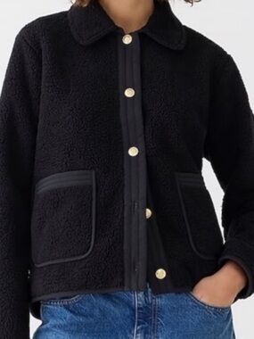 J. Crew Black Sherpa Jacket with Gold Buttons